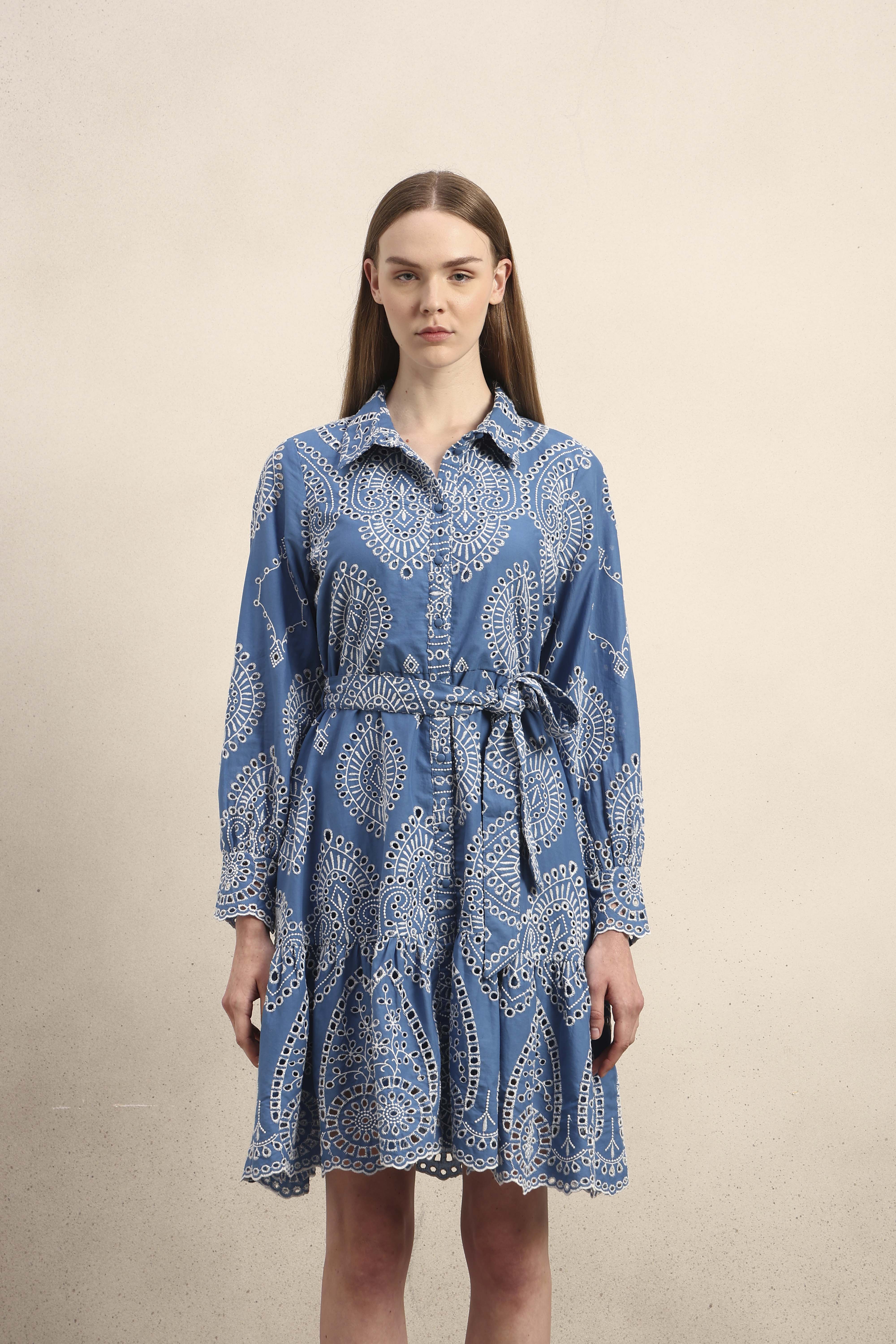 Embroidered Cotton Shirt Dress - Image 9