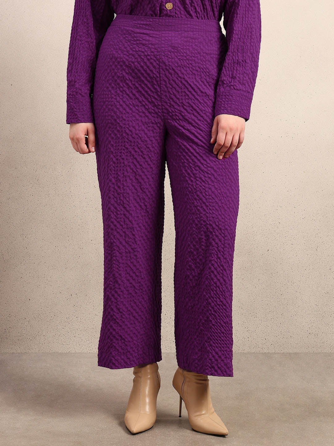 Curve Purple Textured Pants - Image 2