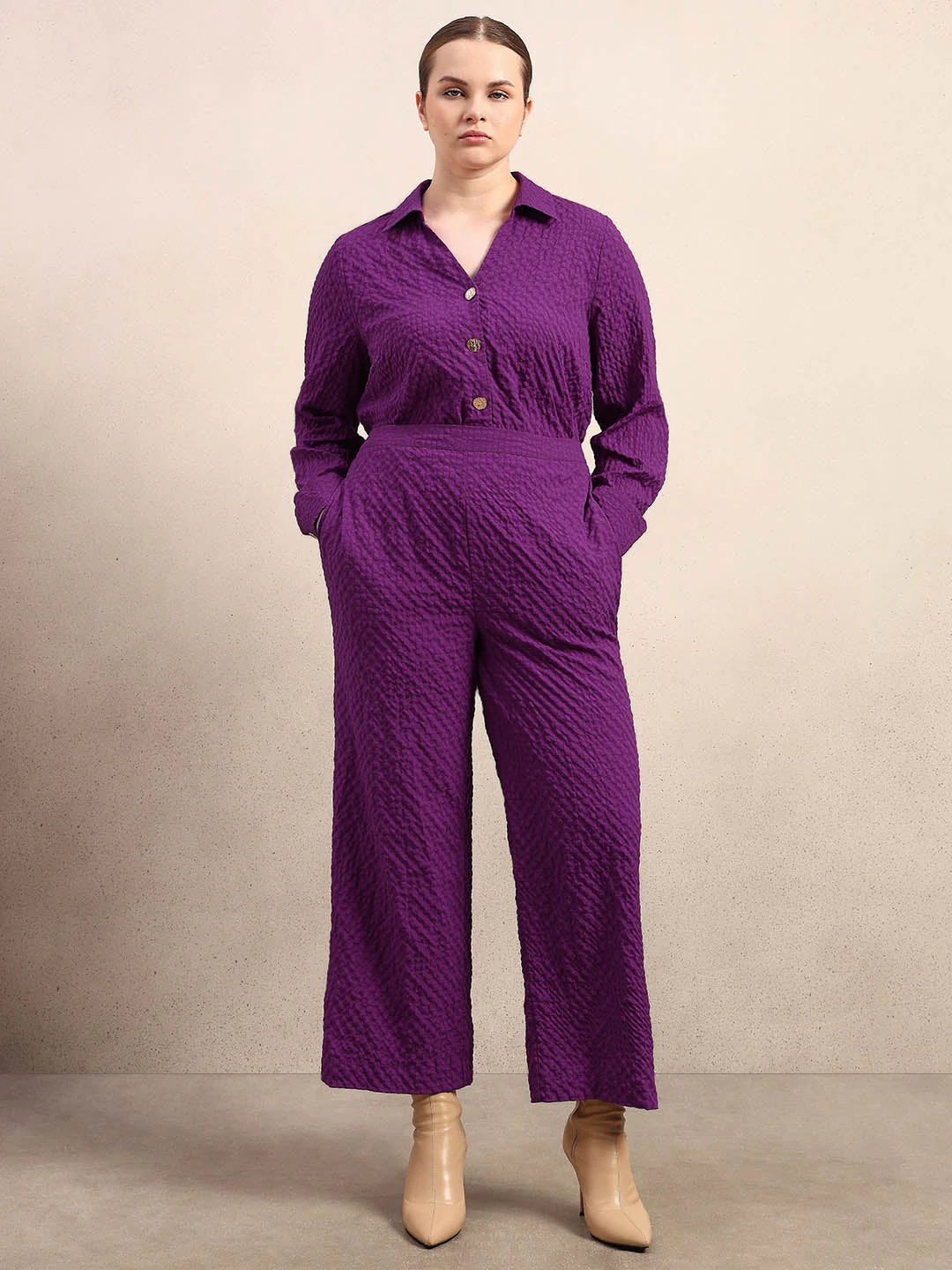 Curve Purple Textured Pants - Image 5