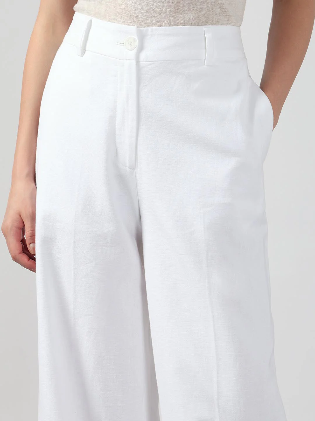 White Mid Rise Straight Fit Pants - Image 6