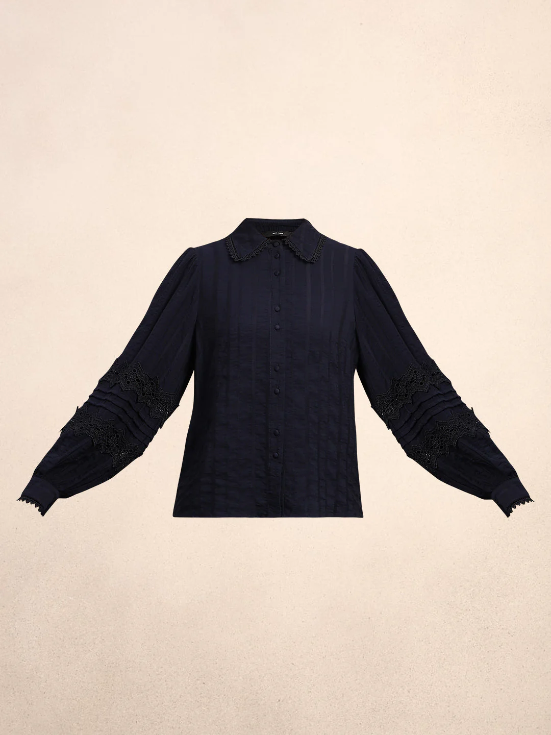 Navy Blue Lace Detail Shirt - Image 7