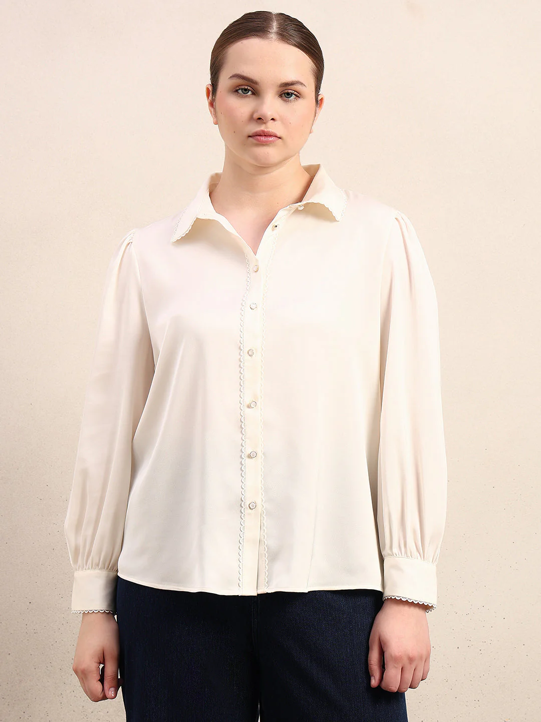 CURVE Pearl Ivory Satin Shirt - Image 2