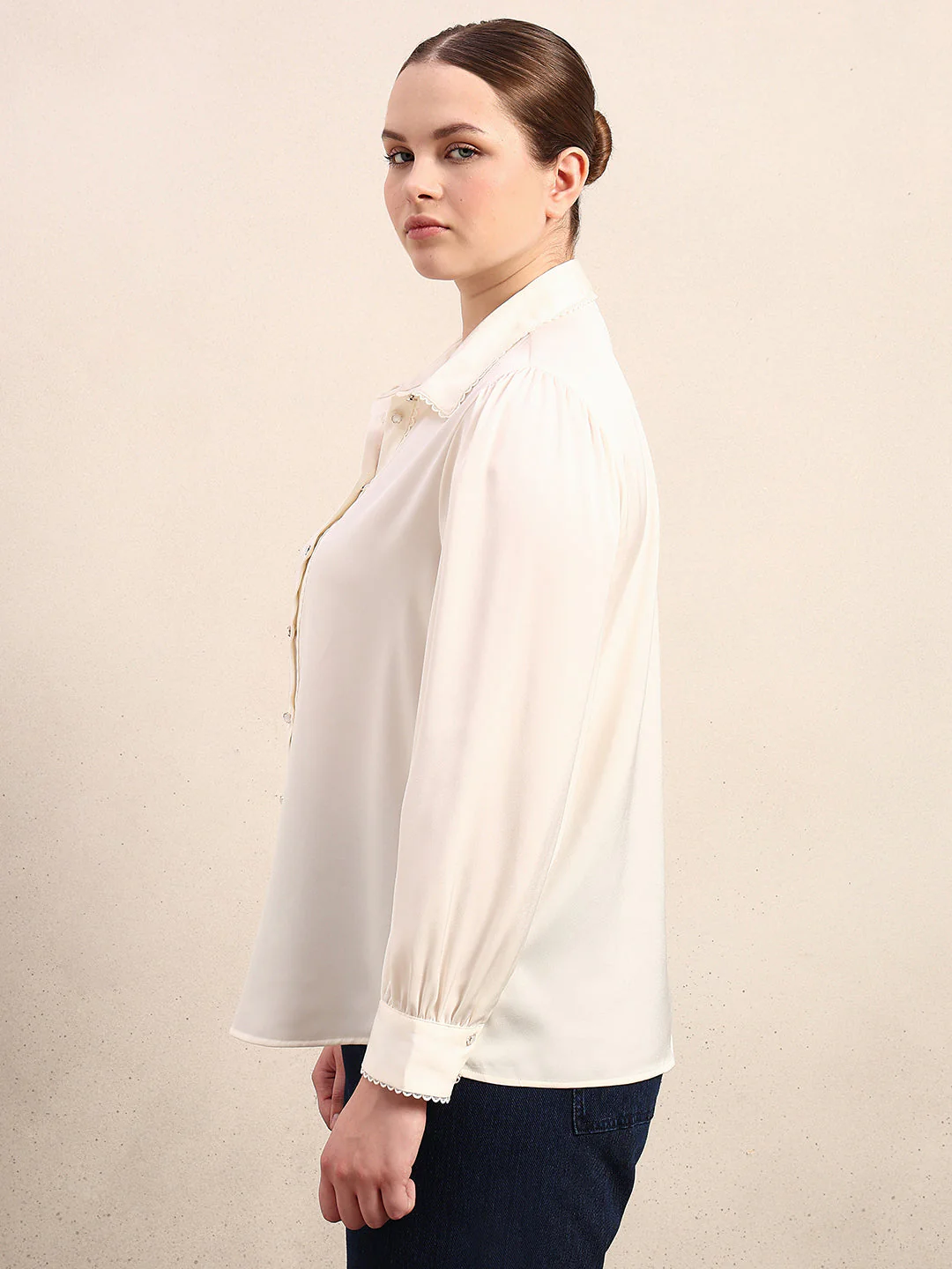 CURVE Pearl Ivory Satin Shirt - Image 3