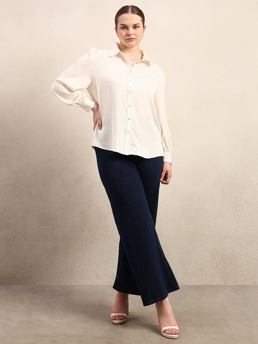 CURVE Pearl Ivory Satin Shirt - Image 5