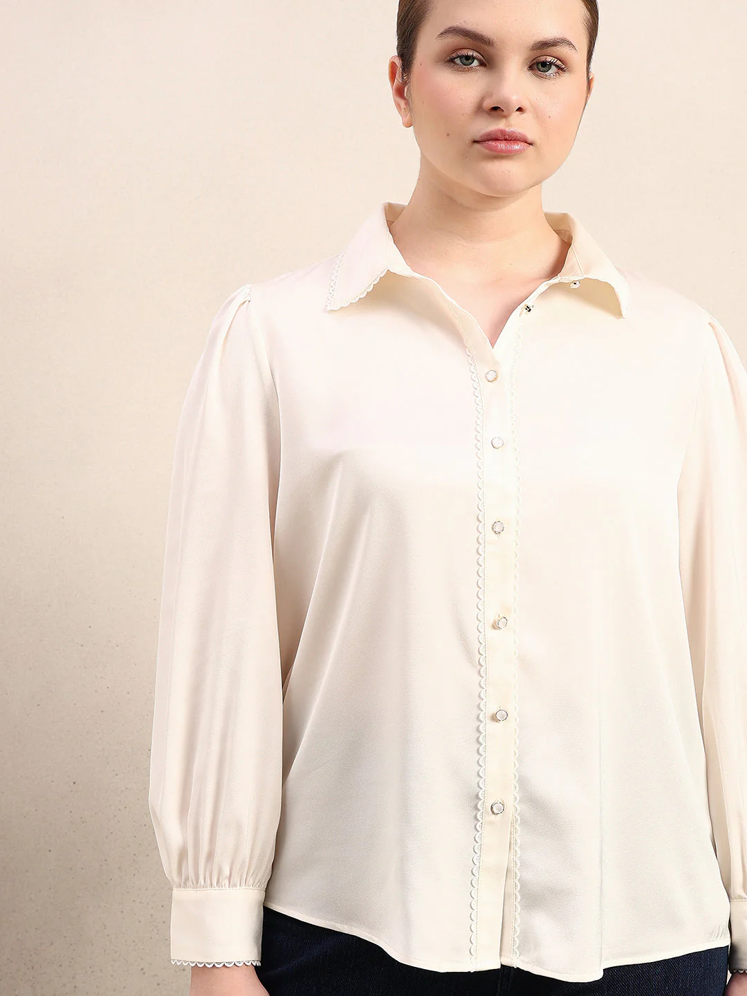CURVE Pearl Ivory Satin Shirt - Image 6