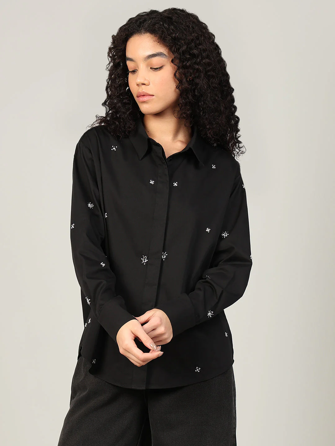Black Embellished Cotton Shirt - Image 2