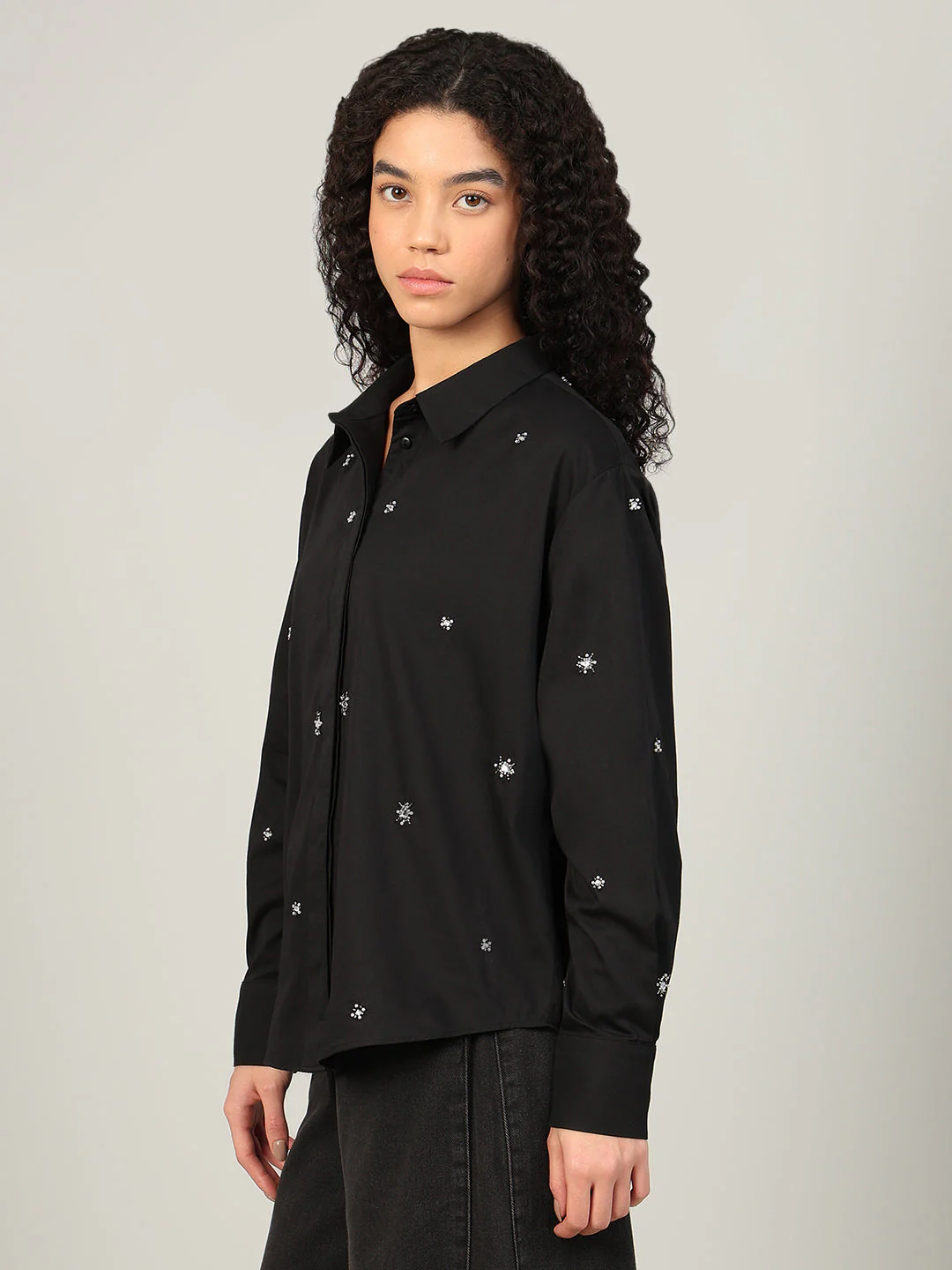 Black Embellished Cotton Shirt - Image 3