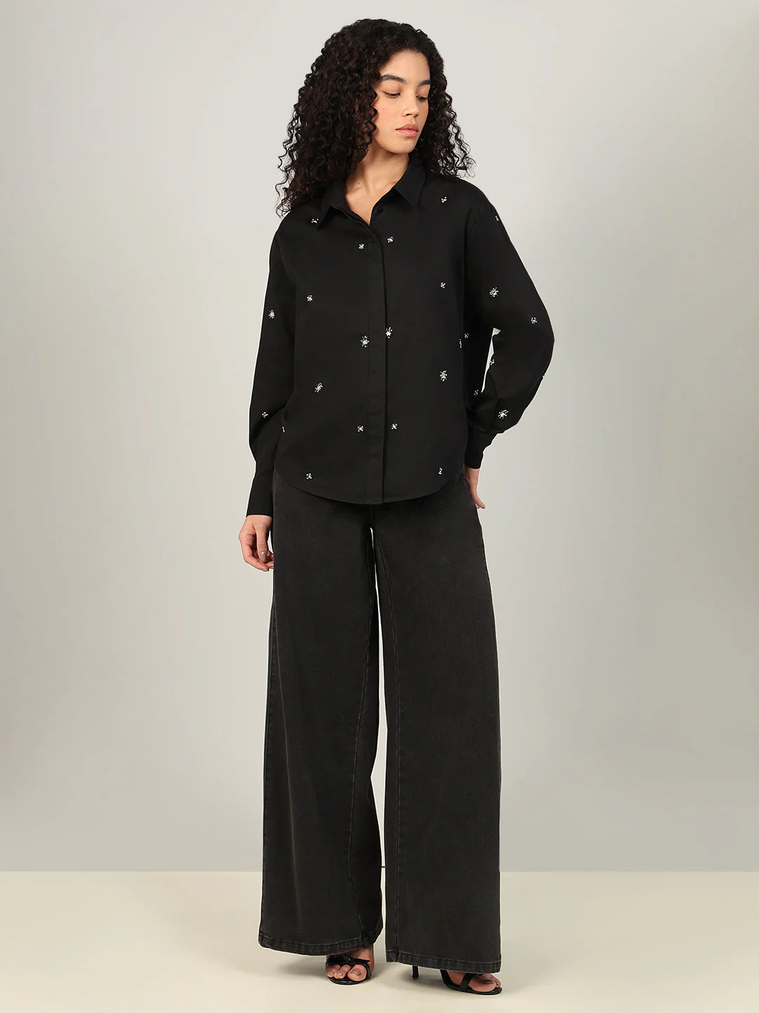 Black Embellished Cotton Shirt - Image 5