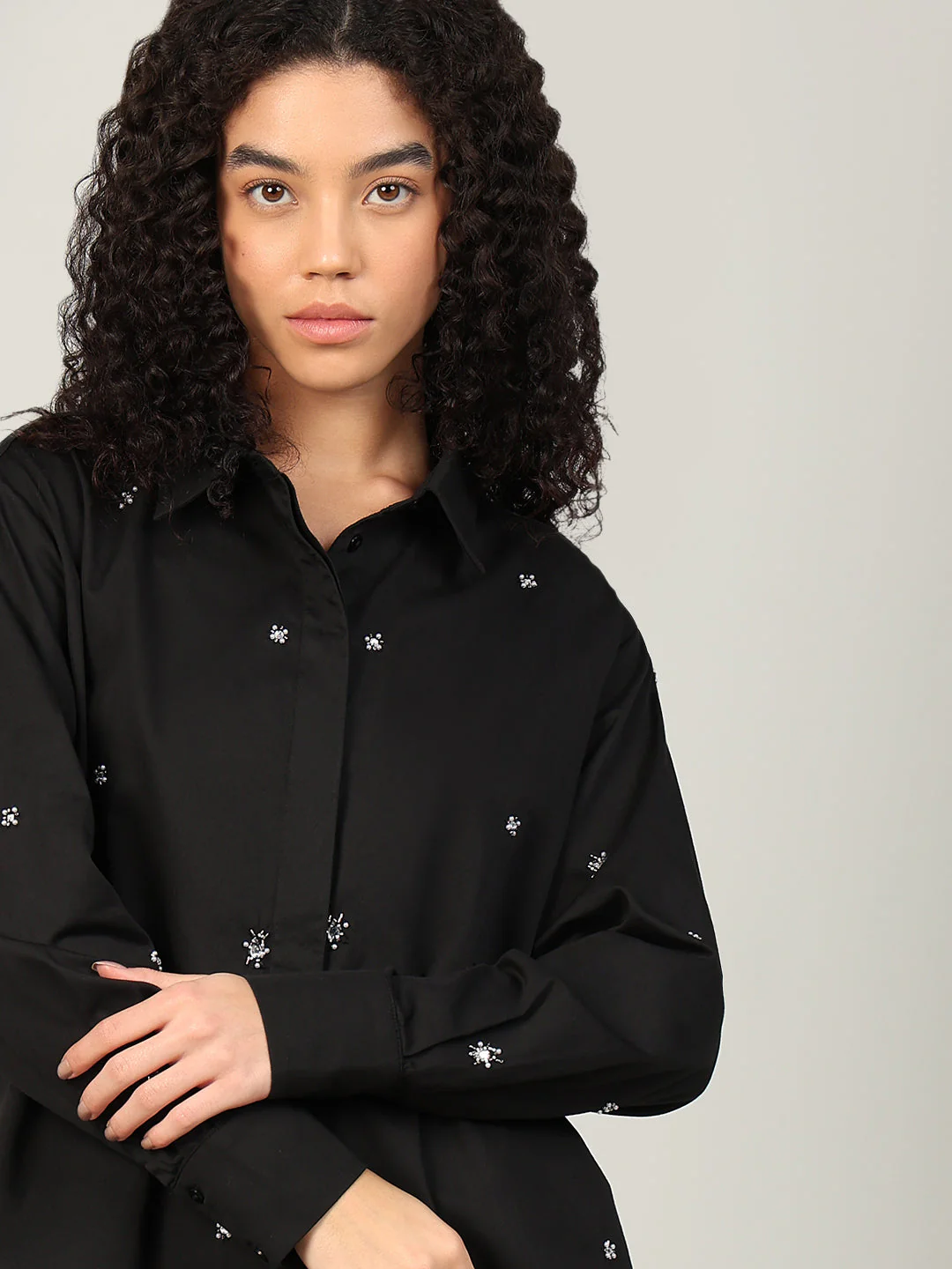 Black Embellished Cotton Shirt - Image 6