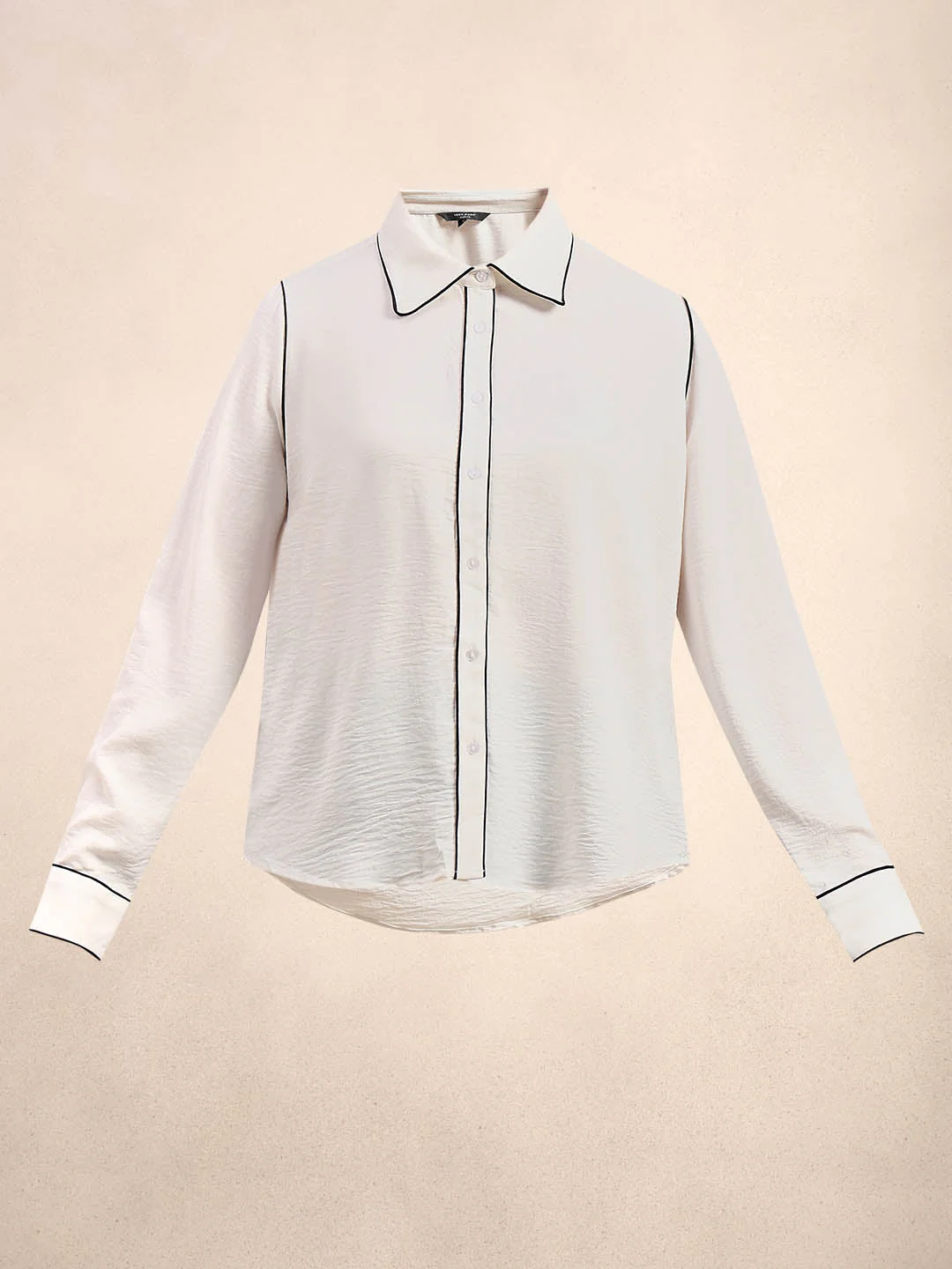 Curve Contrast Piping Shirt - Off-White - Image 7
