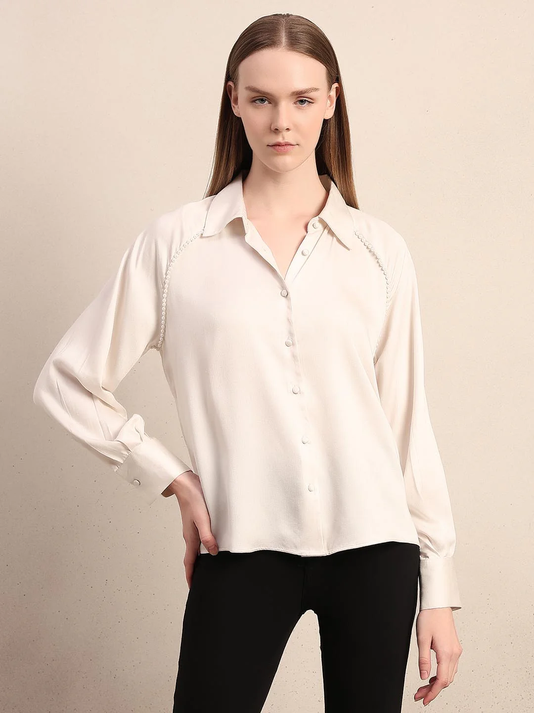 White Pearl Embellished Shirt - Image 2