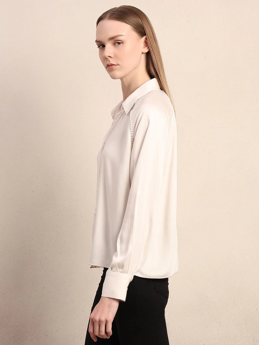 White Pearl Embellished Shirt - Image 3
