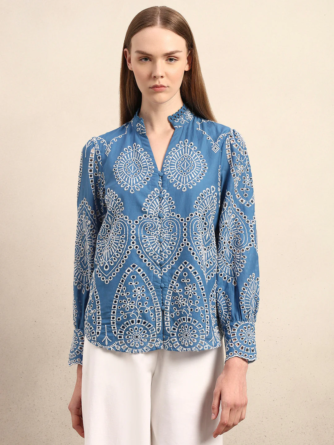 Eyelet Embroidered Cotton Shirt - Image 2