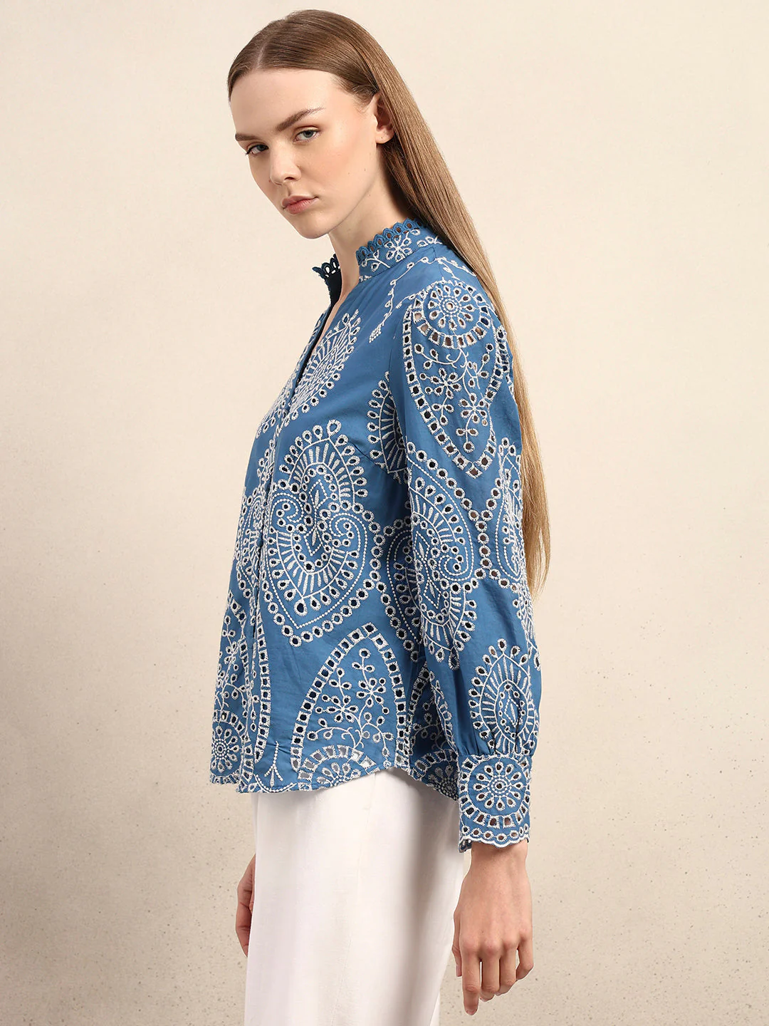 Eyelet Embroidered Cotton Shirt - Image 3