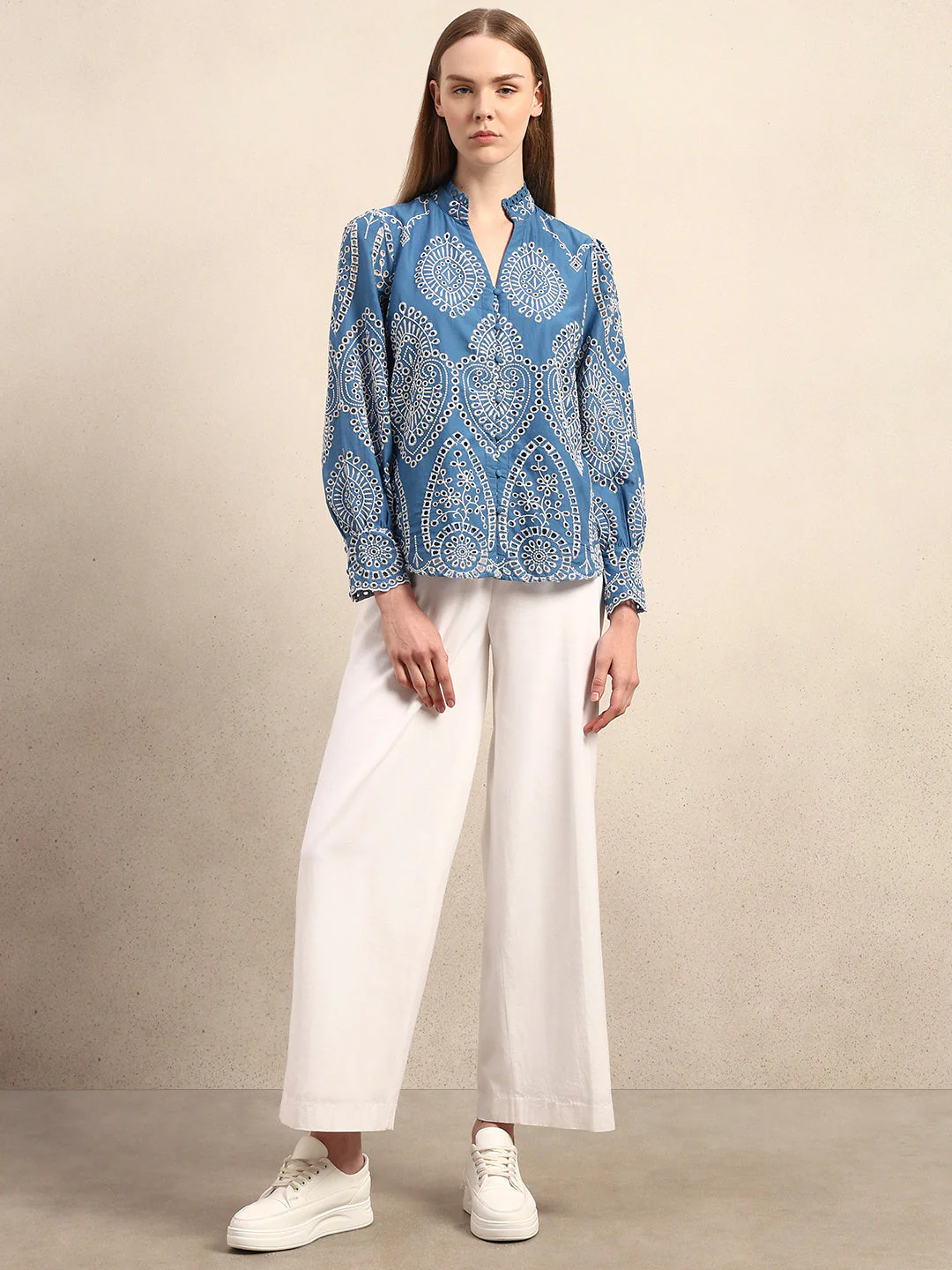 Eyelet Embroidered Cotton Shirt - Image 5