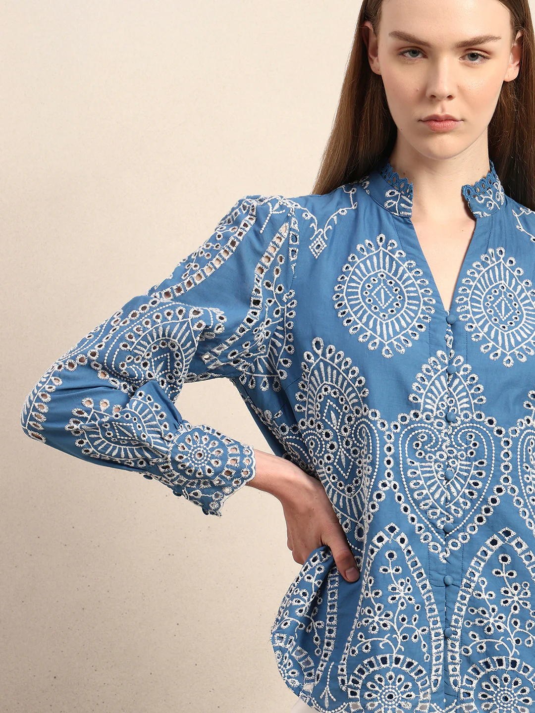 Eyelet Embroidered Cotton Shirt - Image 6