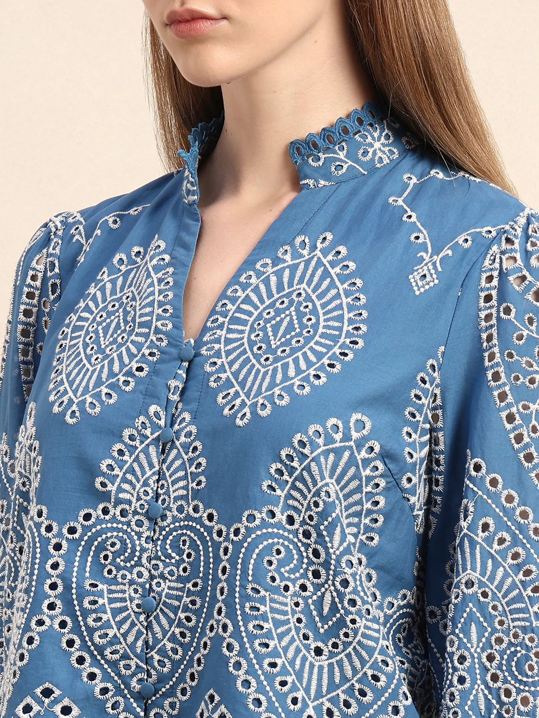 Eyelet Embroidered Cotton Shirt - Image 8