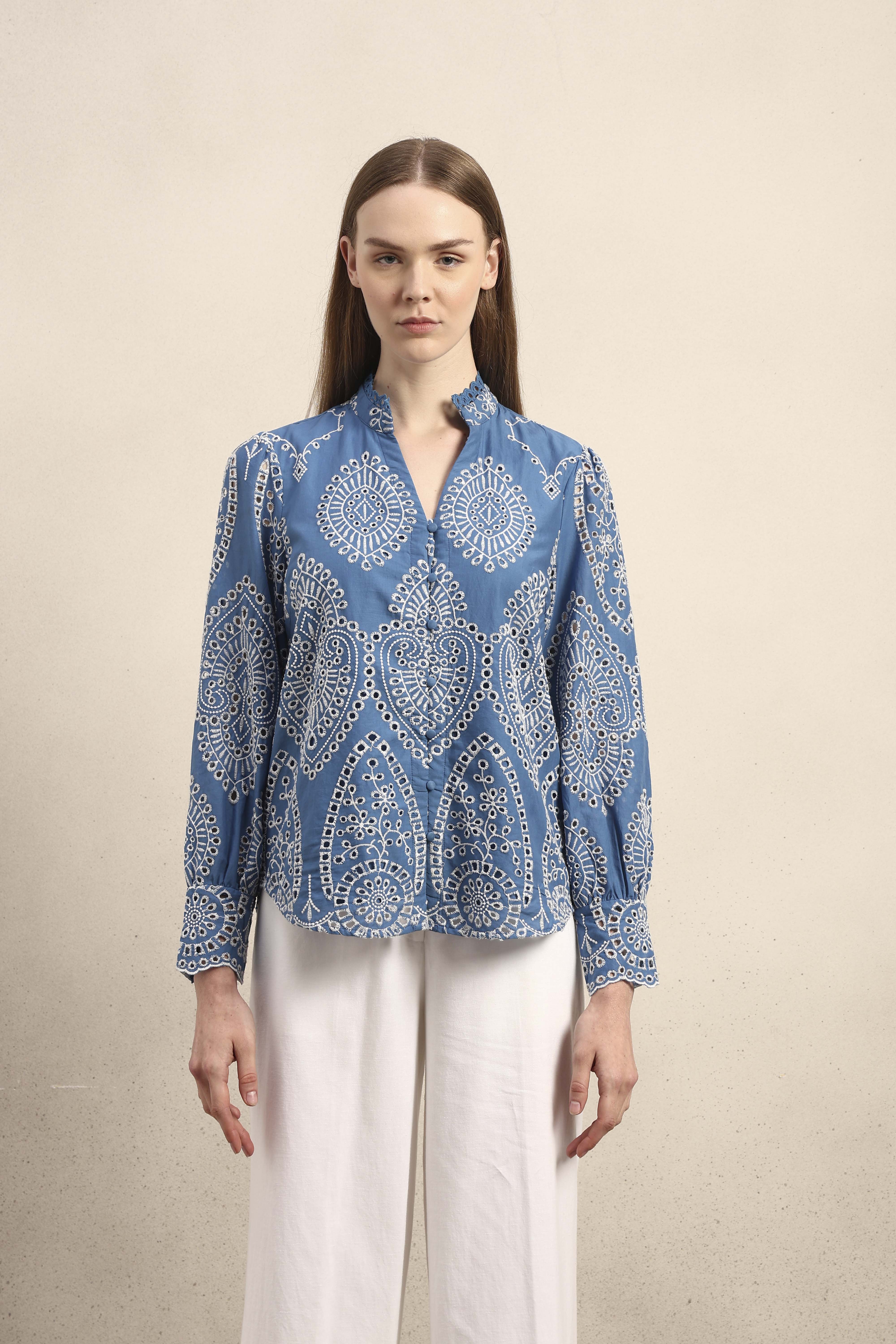 Eyelet Embroidered Cotton Shirt - Image 9