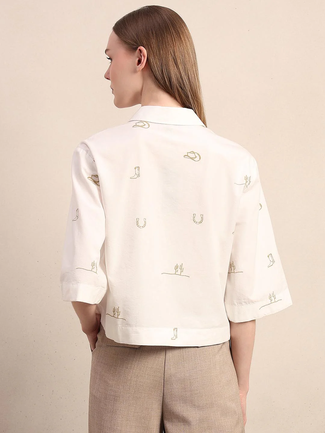 White Embroidered Print Shirt - Image 4