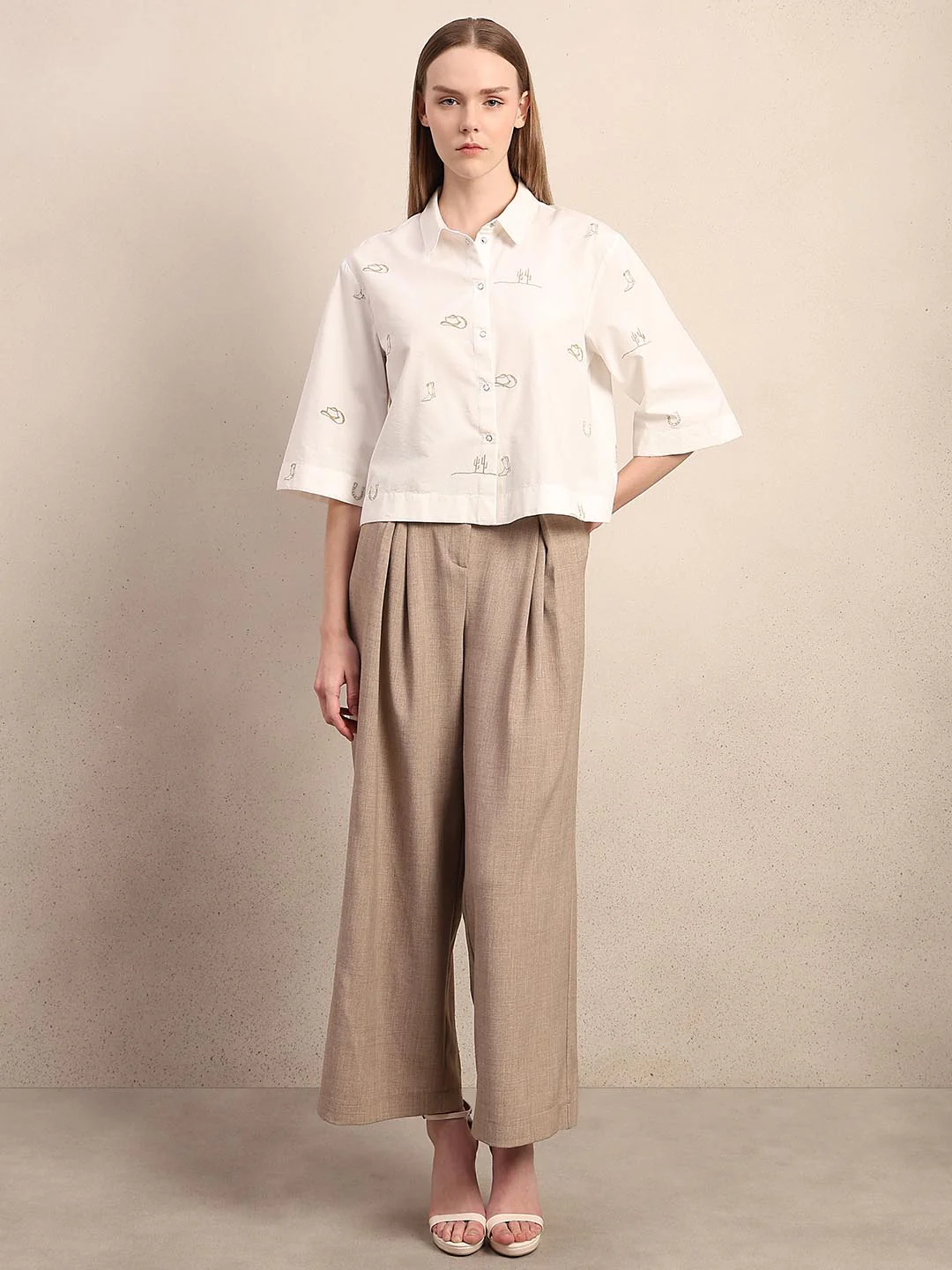 White Embroidered Print Shirt - Image 5