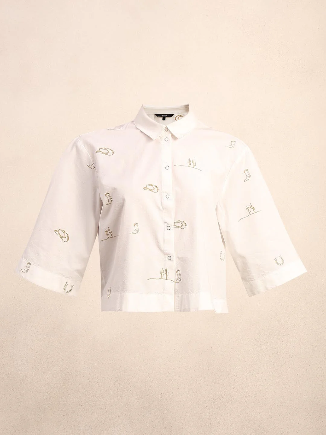 White Embroidered Print Shirt - Image 7