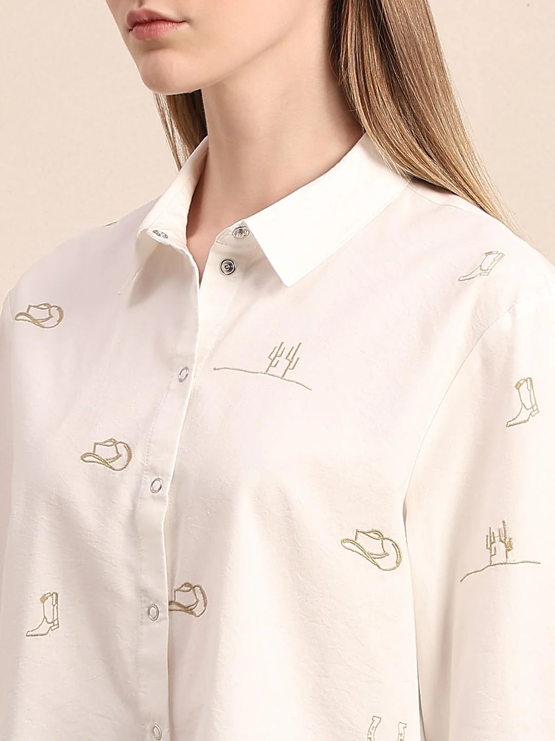White Embroidered Print Shirt - Image 8
