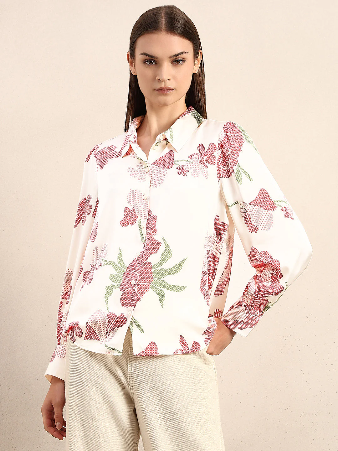 Ivory Floral Print Shirt - Image 2