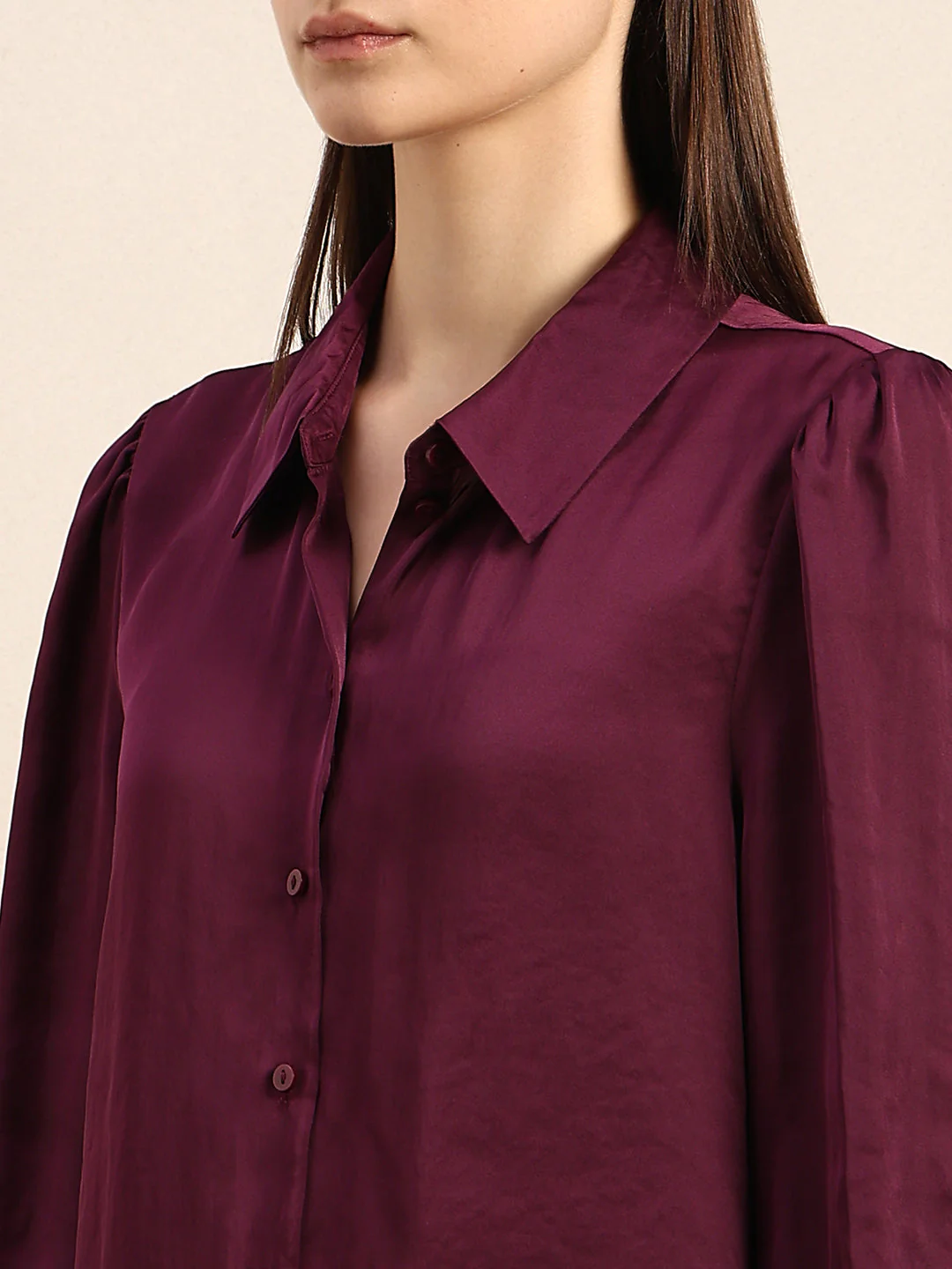 Maroon Satin Cuff Sleeves Shirt - Image 8