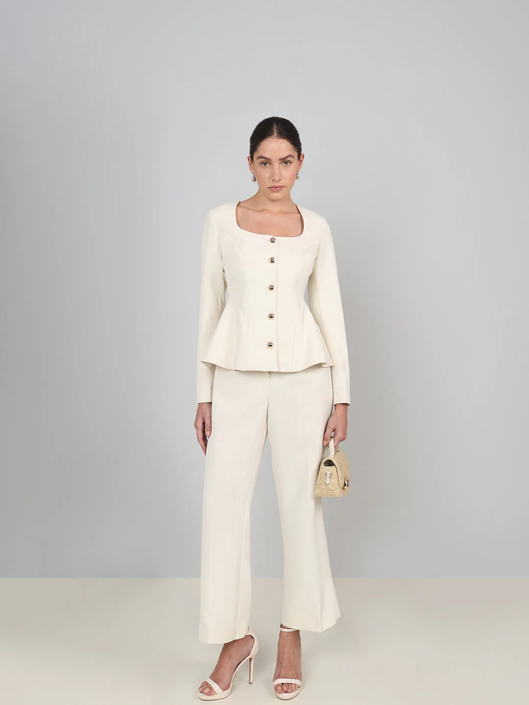Ivory Buttoned Peplum Blazer