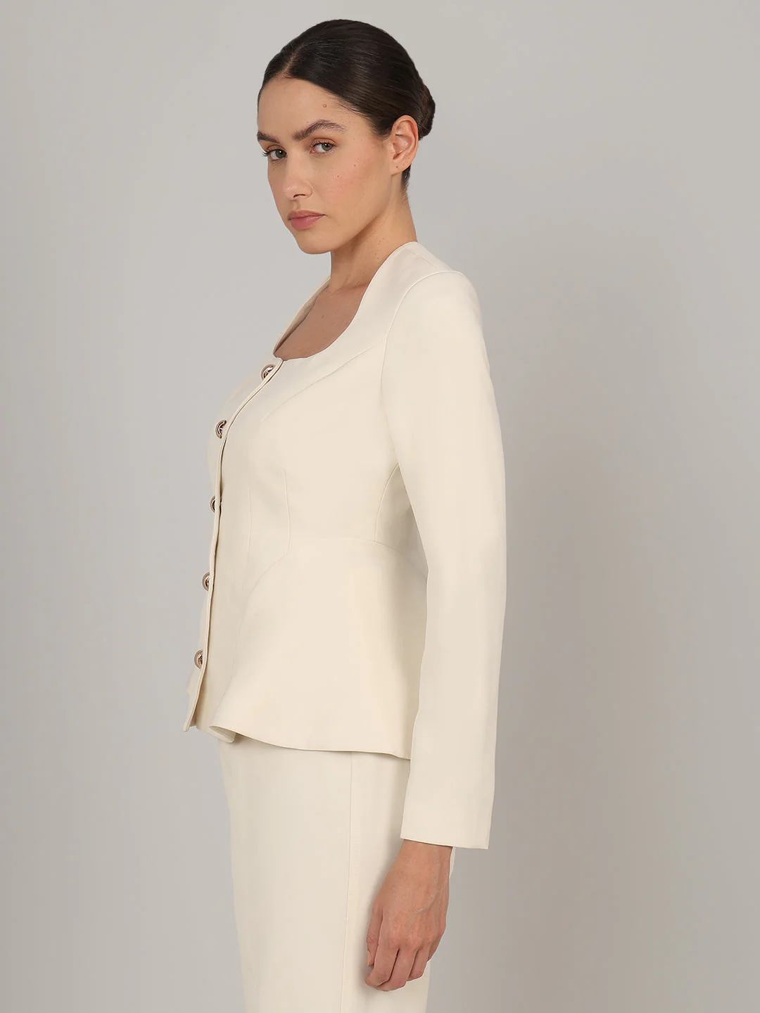 Ivory Buttoned Peplum Blazer - Image 3