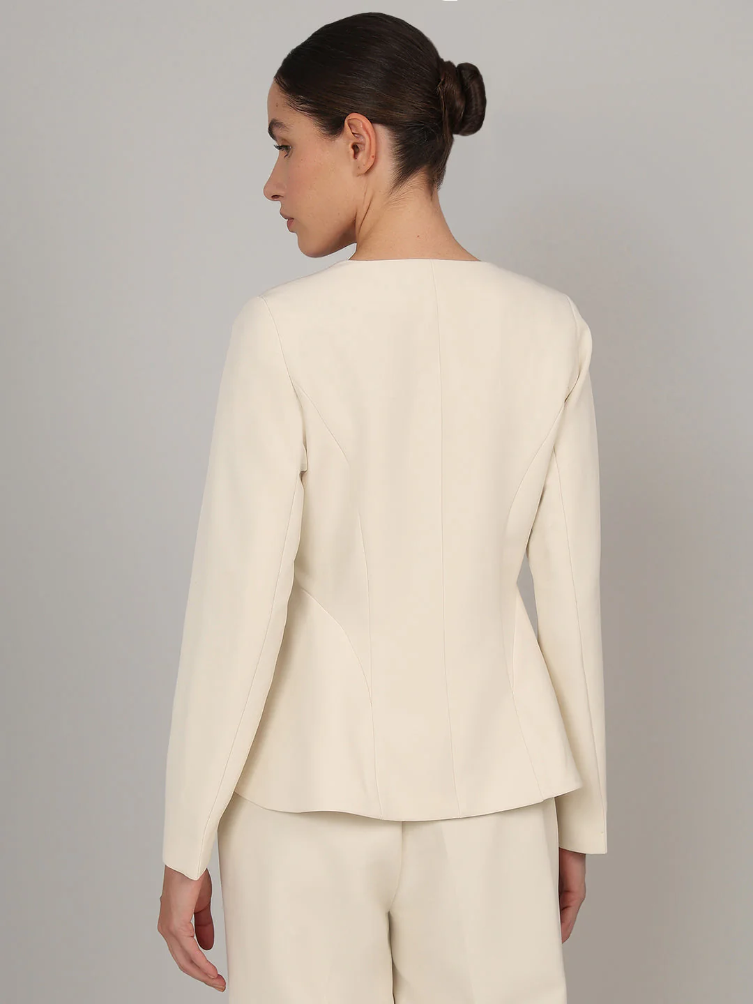 Ivory Buttoned Peplum Blazer - Image 4