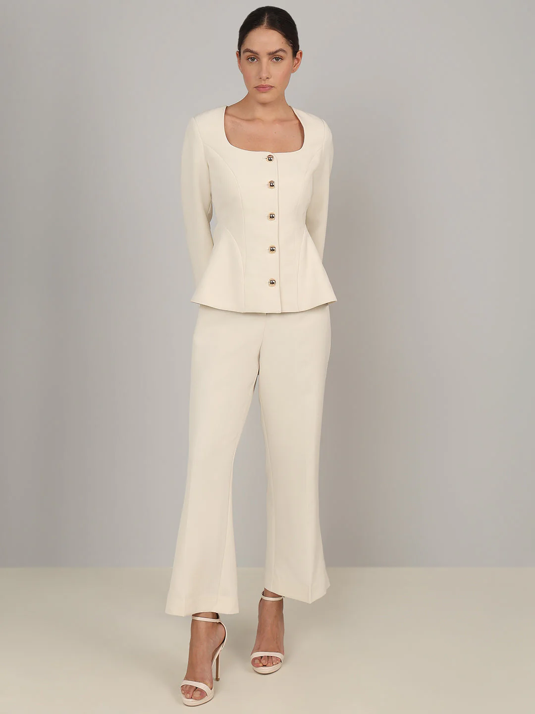 Ivory Buttoned Peplum Blazer - Image 5