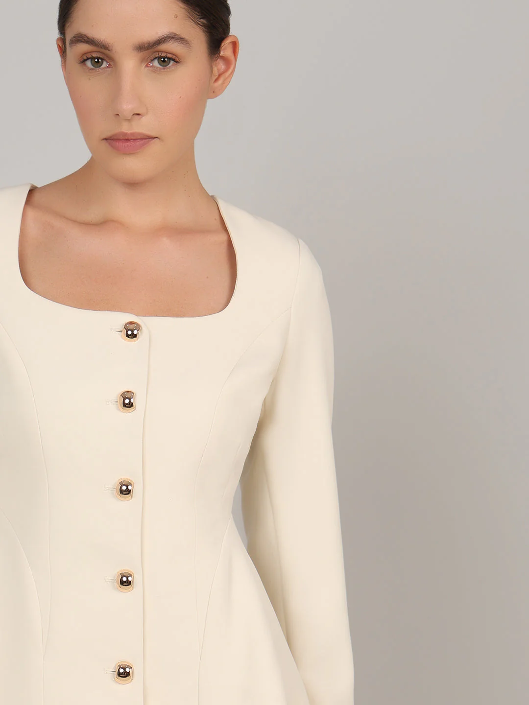 Ivory Buttoned Peplum Blazer - Image 6