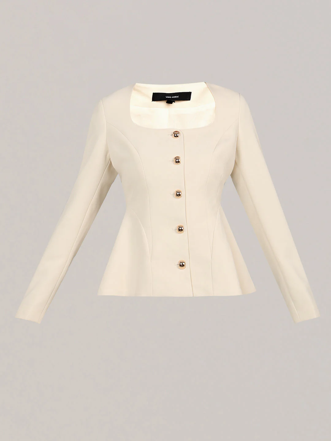 Ivory Buttoned Peplum Blazer - Image 7