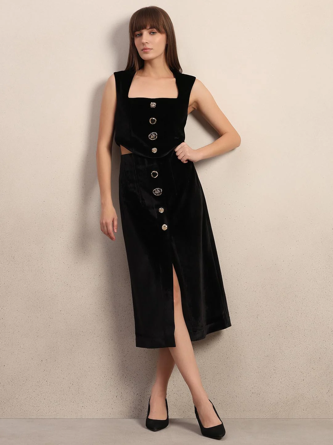 Black Button Detail Skirt - Image 5
