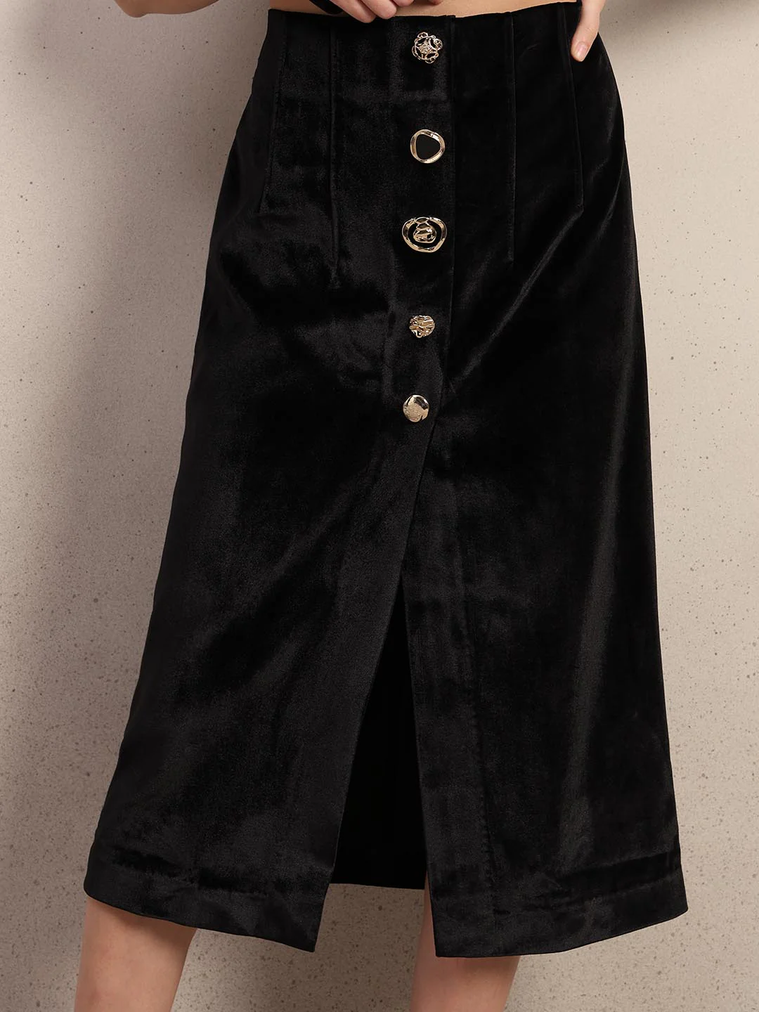 Black Button Detail Skirt - Image 6