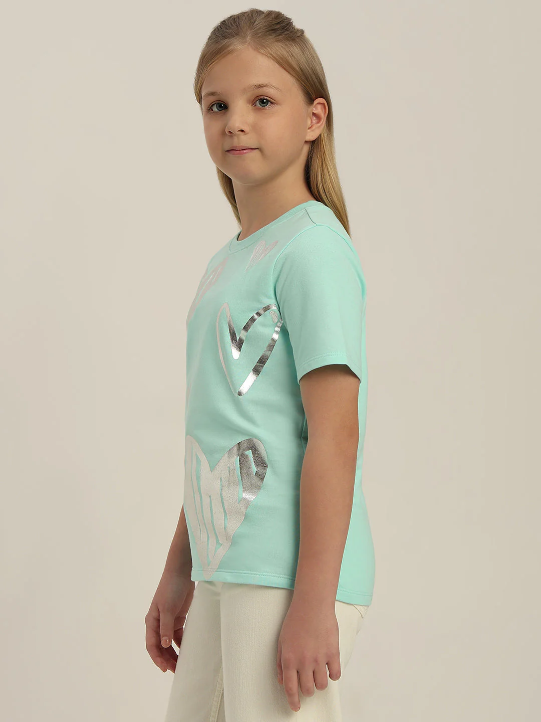 GIRLS Mint Green Silver Foil Print T-shirt - Image 3