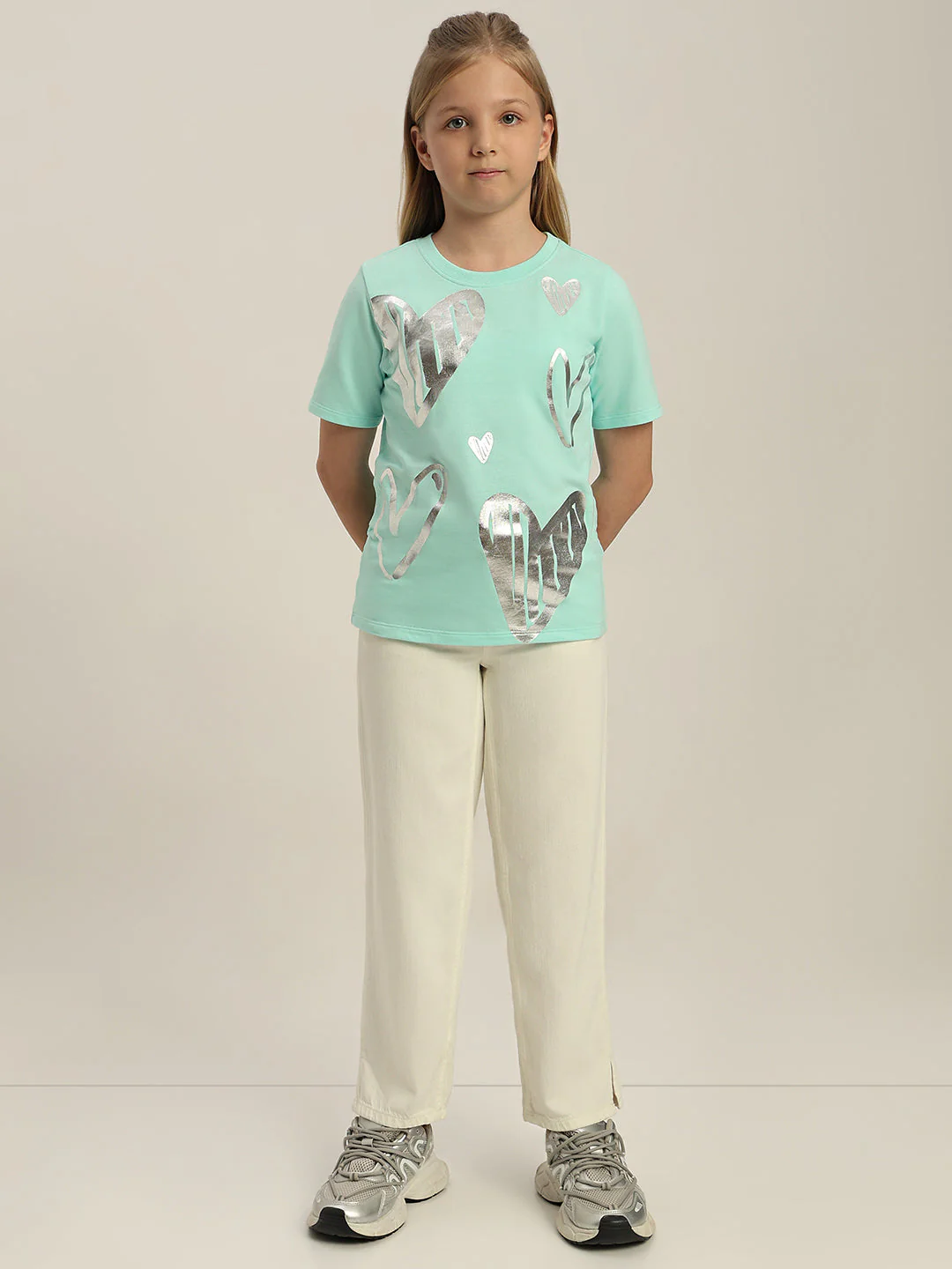 GIRLS Mint Green Silver Foil Print T-shirt - Image 5