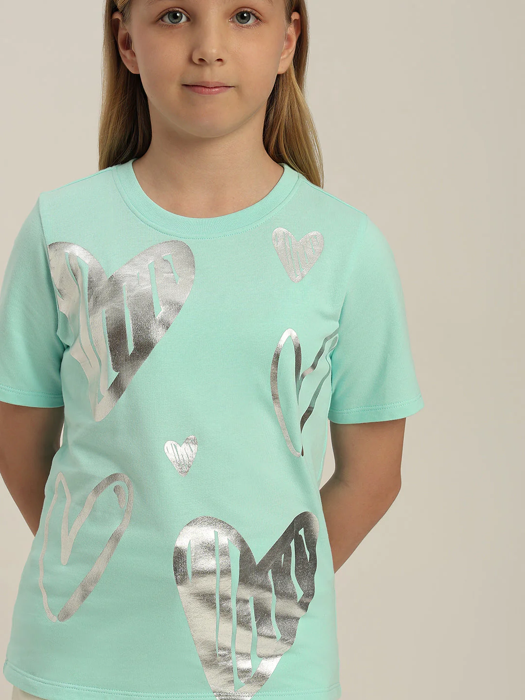 GIRLS Mint Green Silver Foil Print T-shirt - Image 6