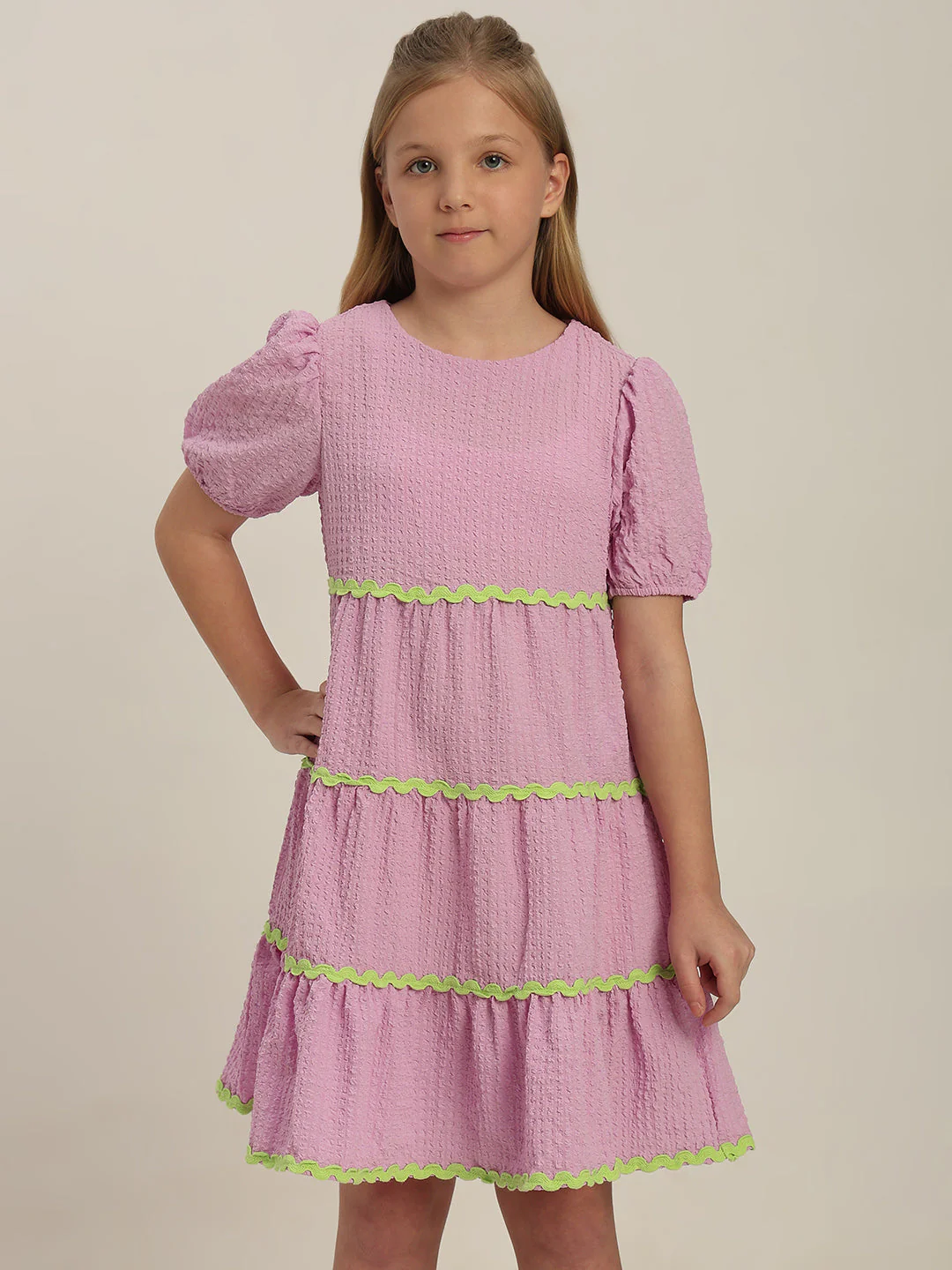 GIRLS Lilac Puff Sleeves Tiered Dress - Image 2