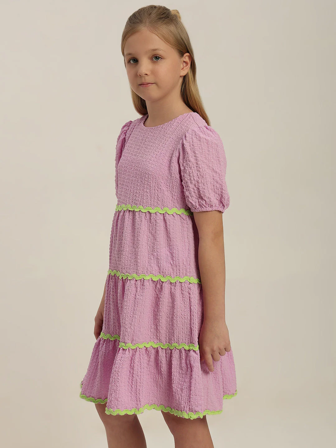 GIRLS Lilac Puff Sleeves Tiered Dress - Image 3