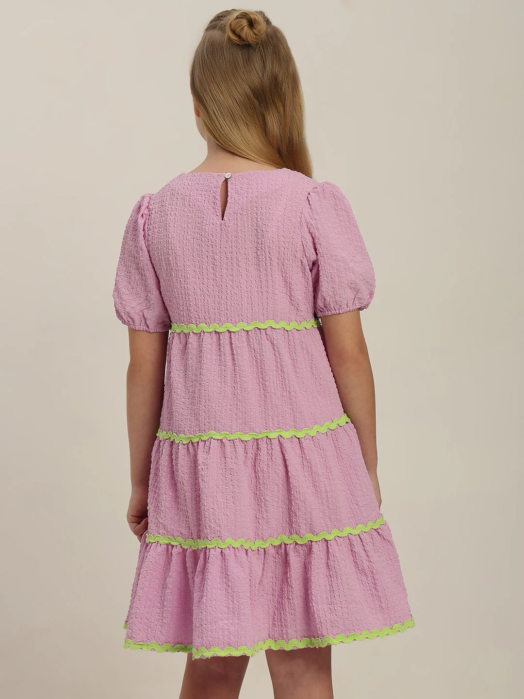 GIRLS Lilac Puff Sleeves Tiered Dress - Image 4