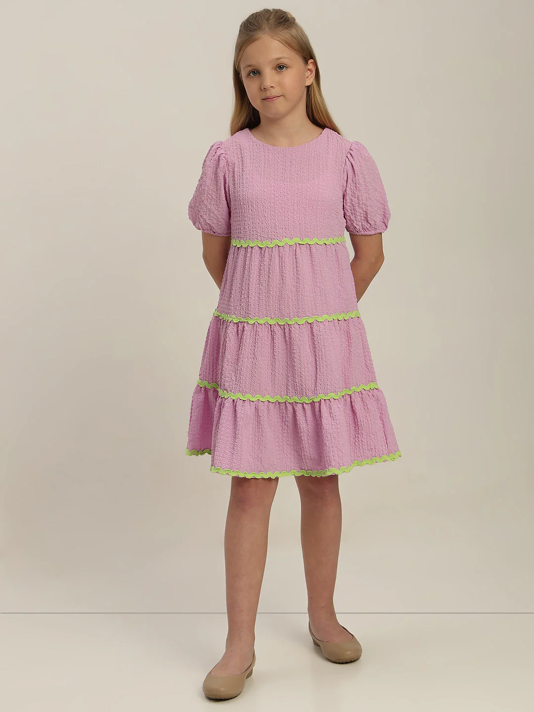 GIRLS Lilac Puff Sleeves Tiered Dress - Image 5