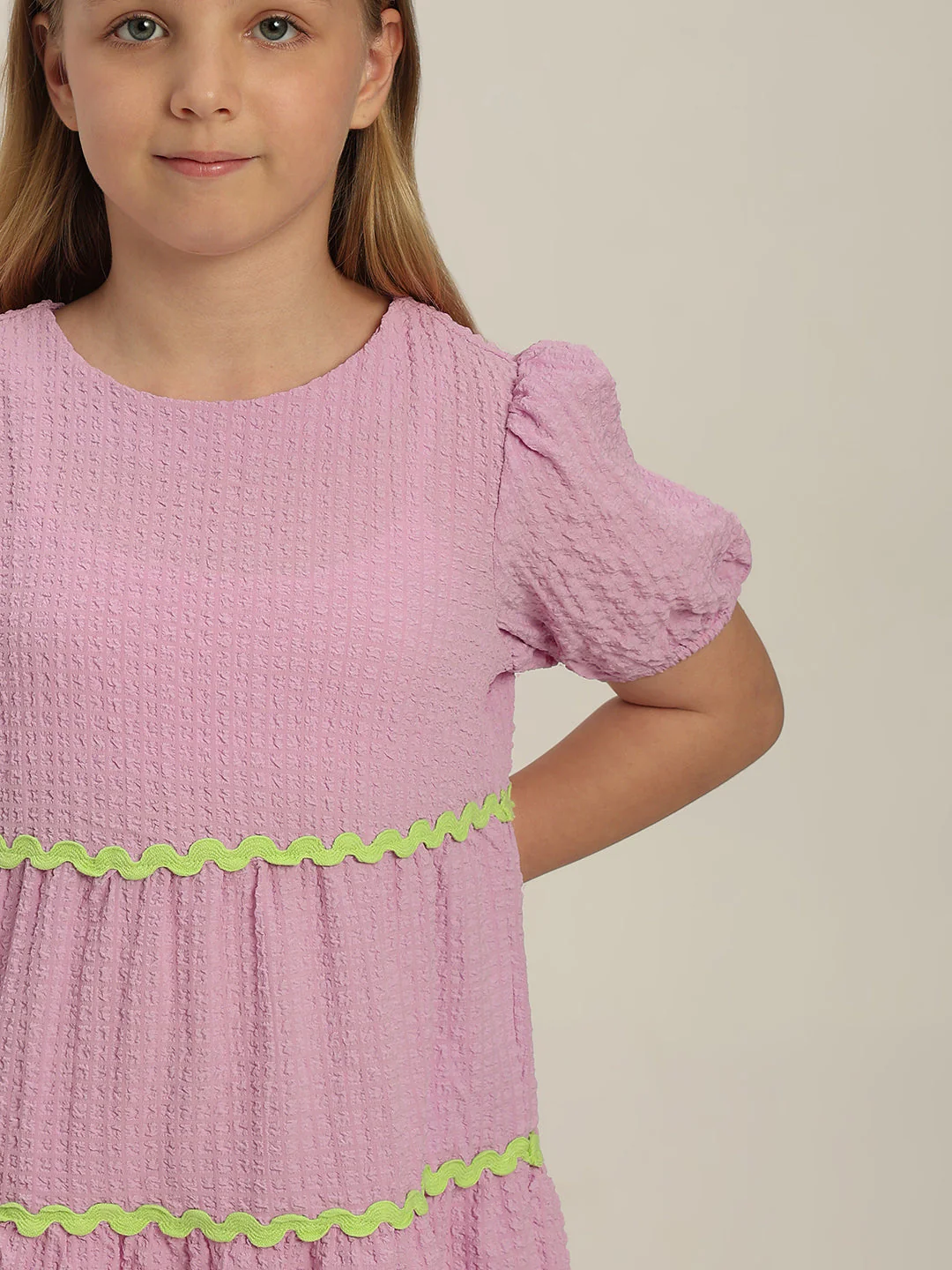 GIRLS Lilac Puff Sleeves Tiered Dress - Image 6