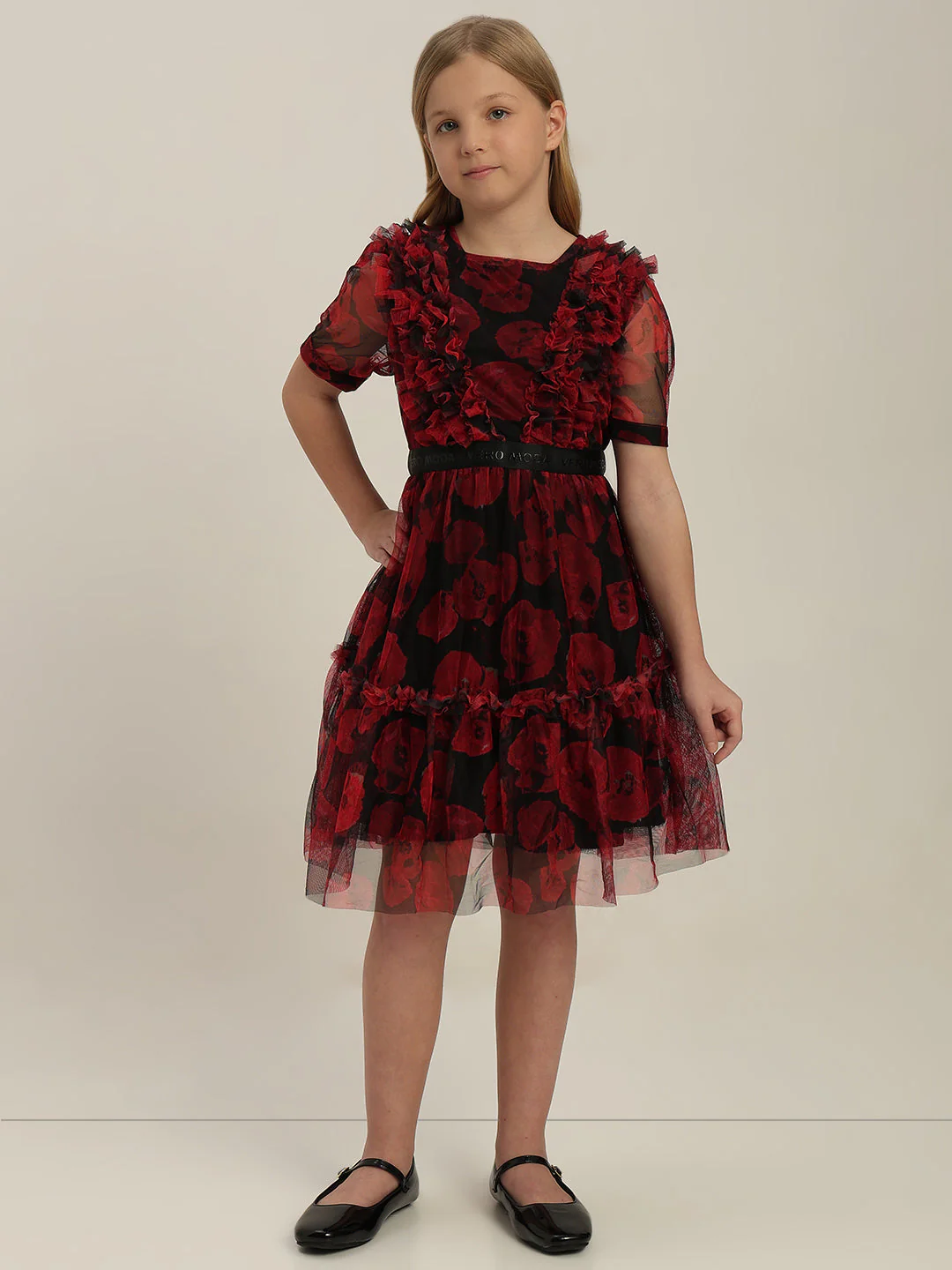 GIRLS Red Floral Tulle Dress - Image 2