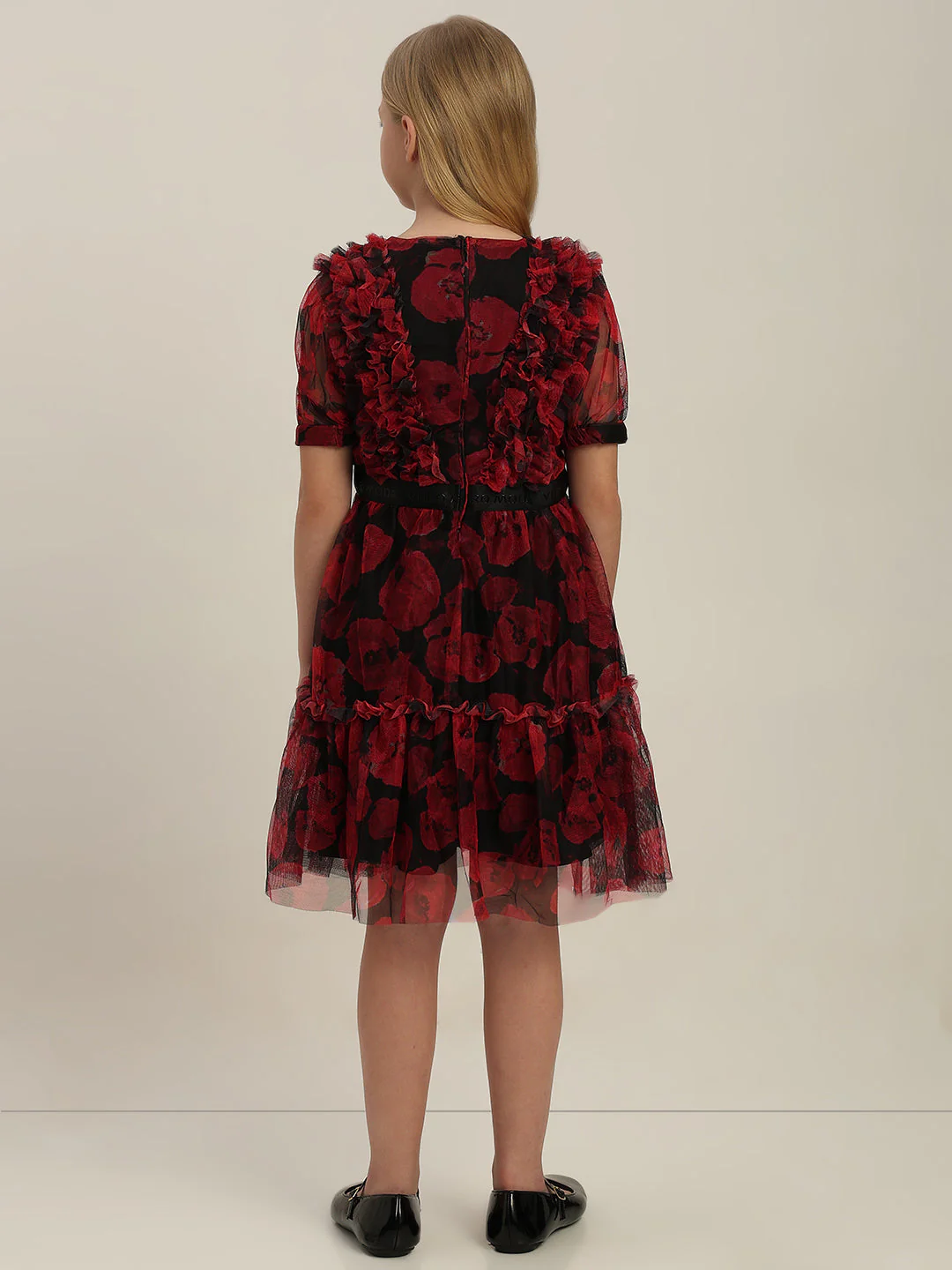 GIRLS Red Floral Tulle Dress - Image 4
