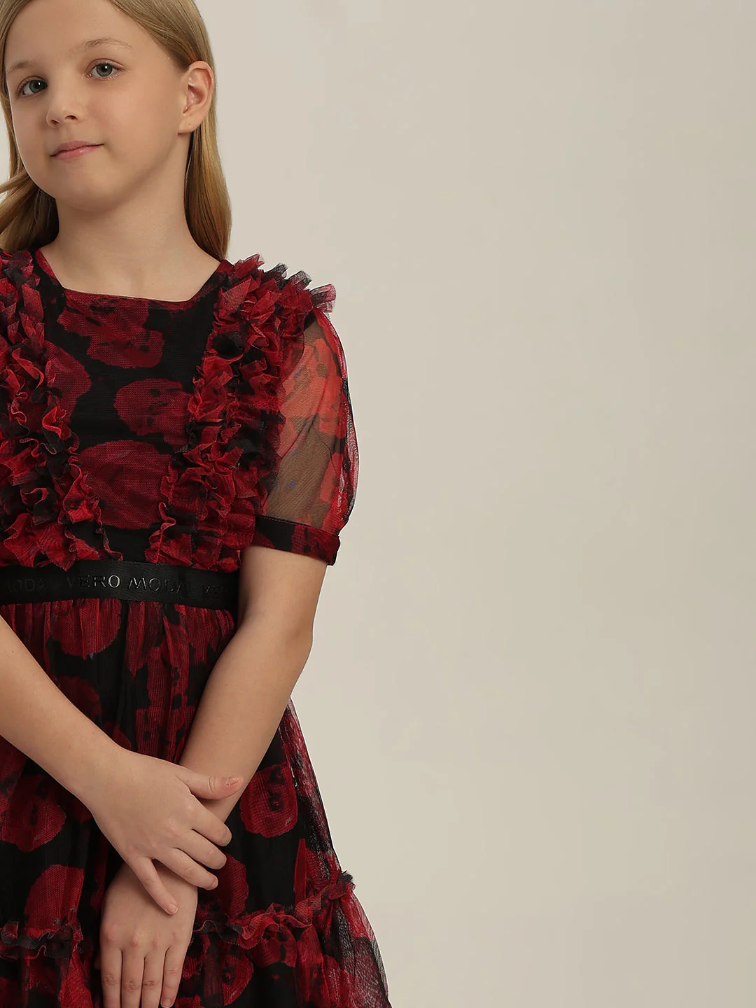 GIRLS Red Floral Tulle Dress - Image 5