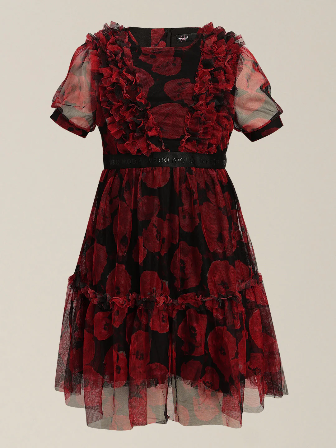 GIRLS Red Floral Tulle Dress - Image 7