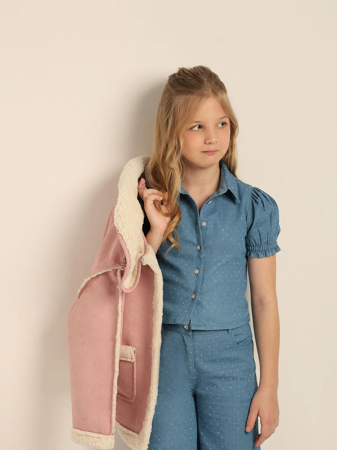 GIRL Blue Embellished Denim Shirt