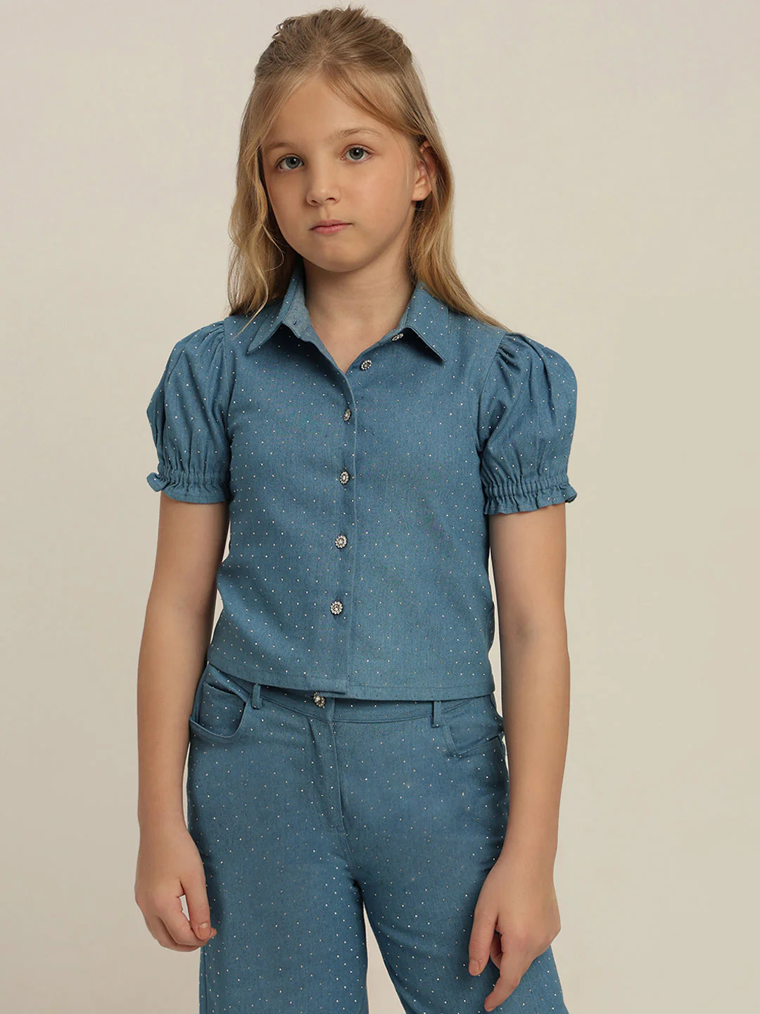 GIRL Blue Embellished Denim Shirt - Image 2